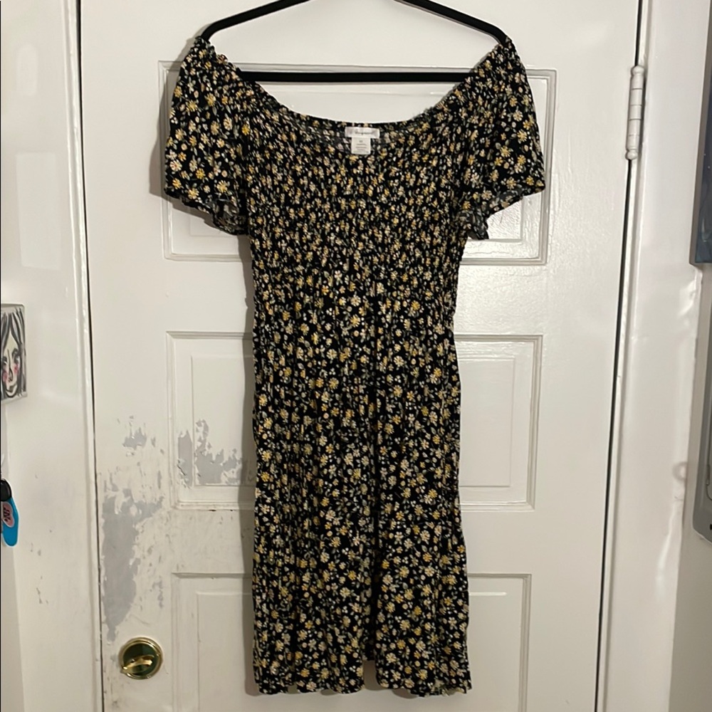 Passport Black and Yellow Floral Midi Dress